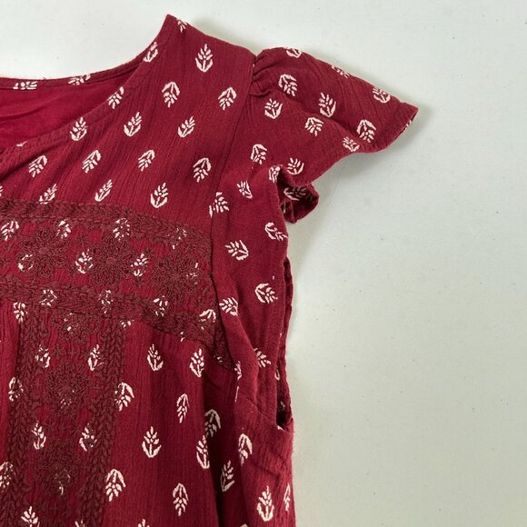 Old Navy Gauze Dress Womens M Burgundy Embroidered Tasseled Flowy Boho Lagenlook - Picture 6 of 11
